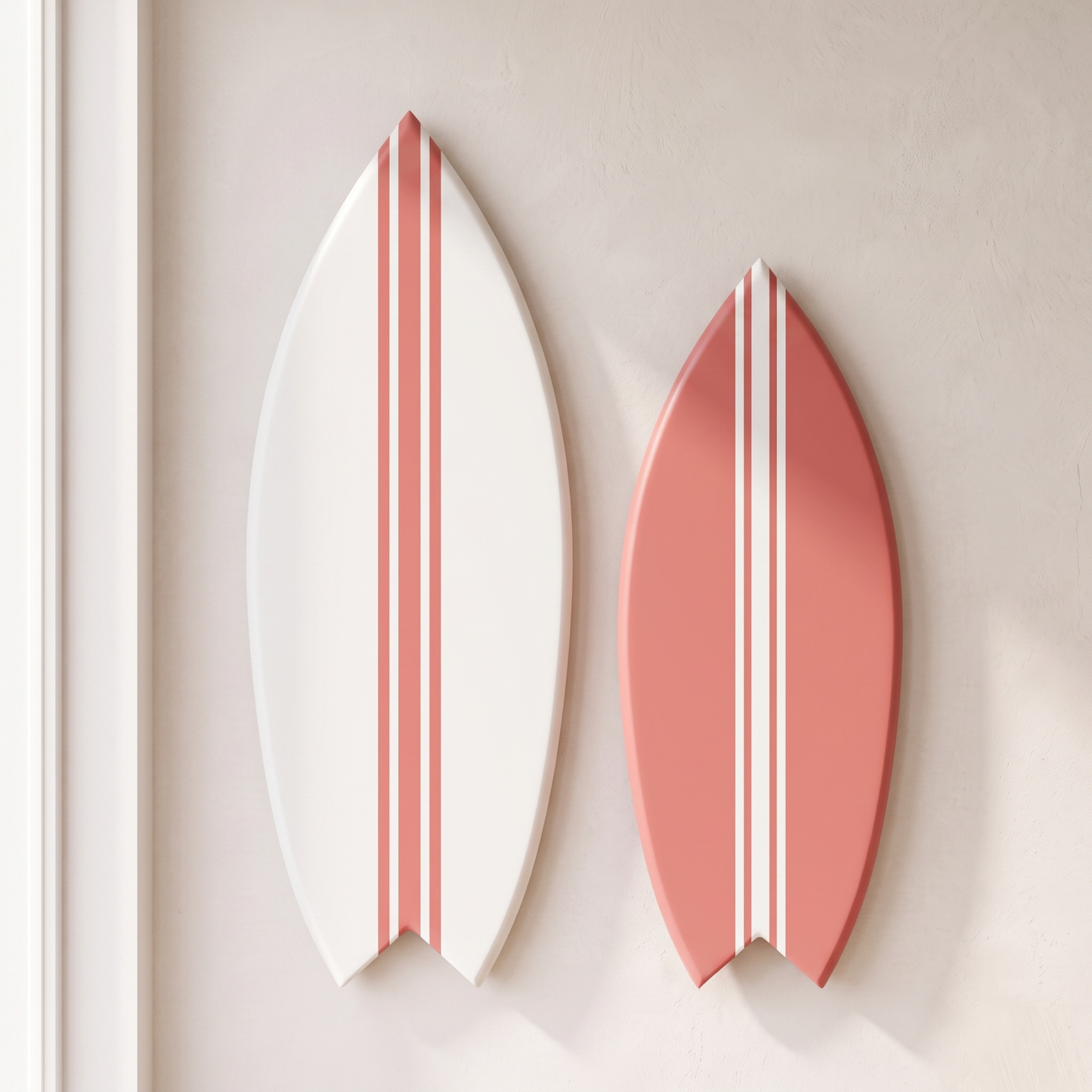 Duo Planches Surf Déco Roses - Taille M + L - Grande base blanche, petite base rose