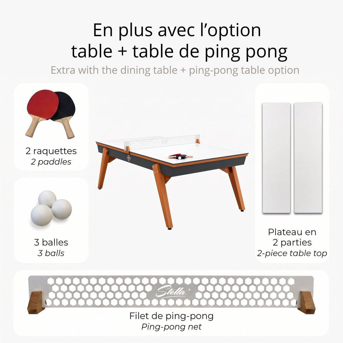 Billard Stella Millesime Outdoor Anthrazitgrau 3-in-1 Tisch/Tischtennis