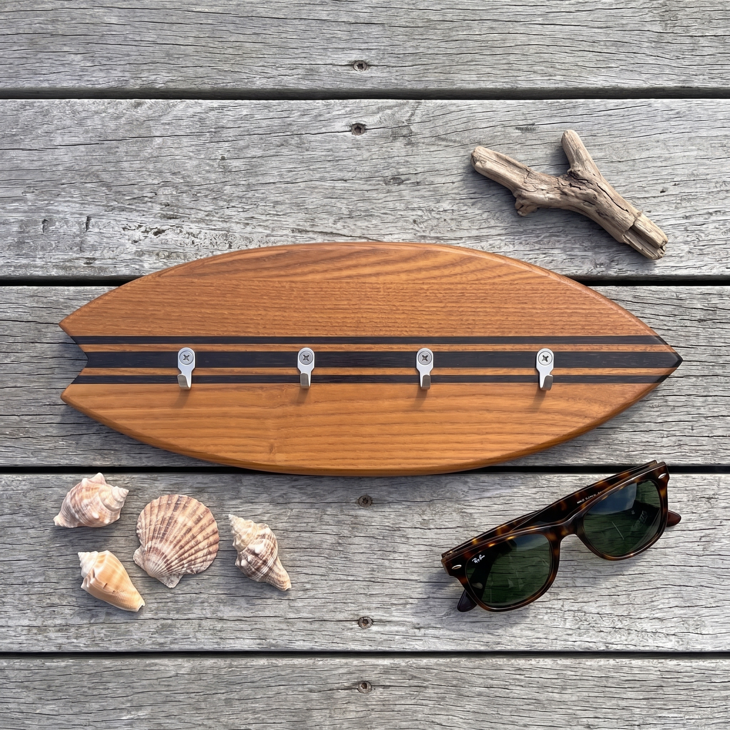 Porte-clés mural surf en bois - Thermoash Lignes Noires