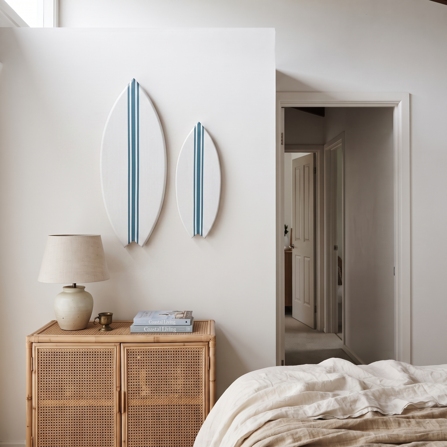 Planche de Surf déco - Base blanche, lignes marée haute