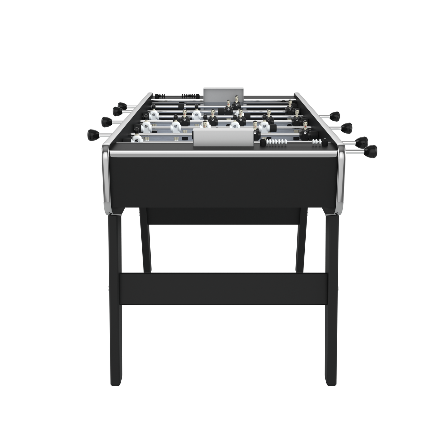 Profil du baby-foot Stella Club noir soulignant la structure stable en mélaminé et le design compact idéal pour le domicile.