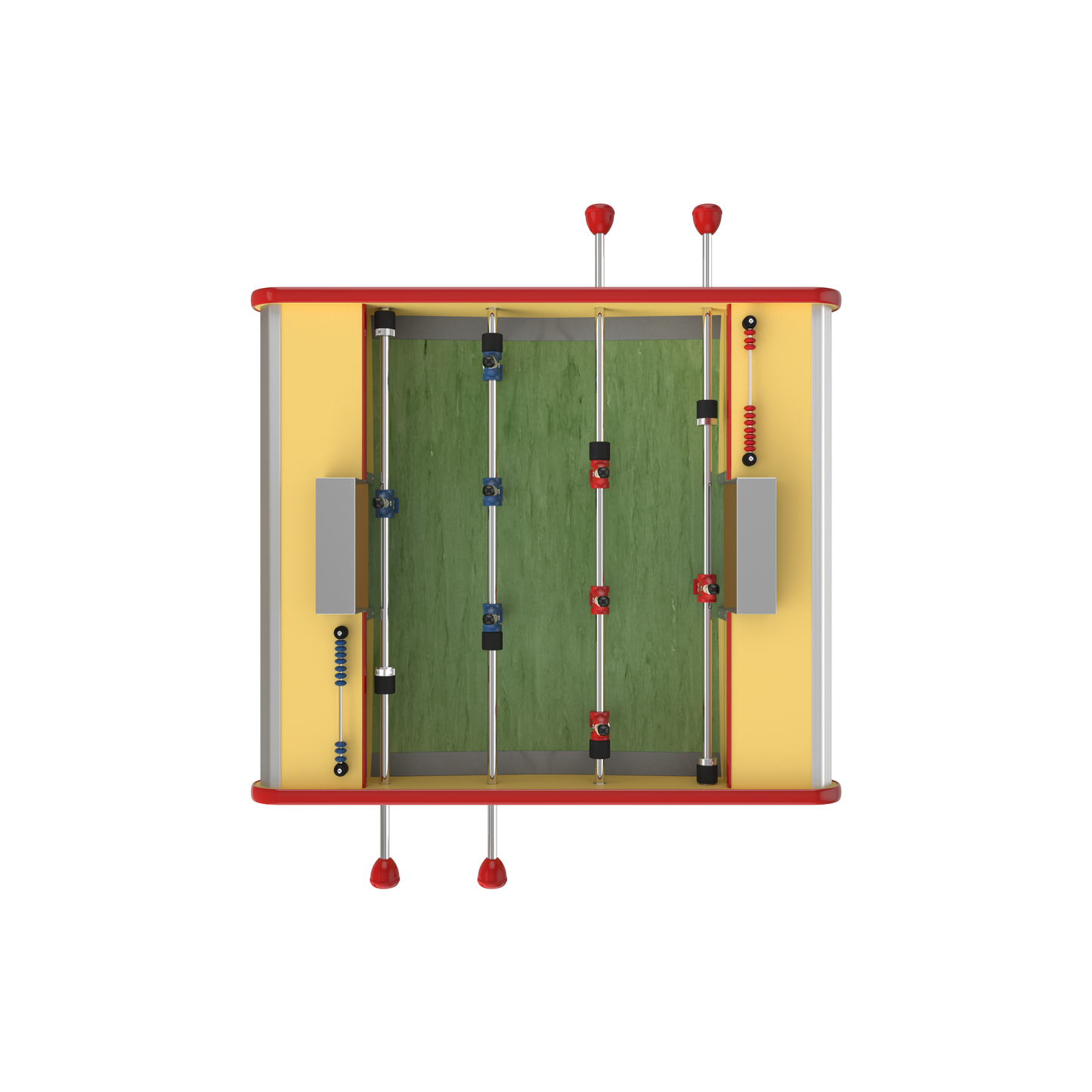 Vue de dessus de la surface de jeu du Toi & Moi jaune, tapis PVC tracé conçu pour le jeu de tête et les balles sautées.