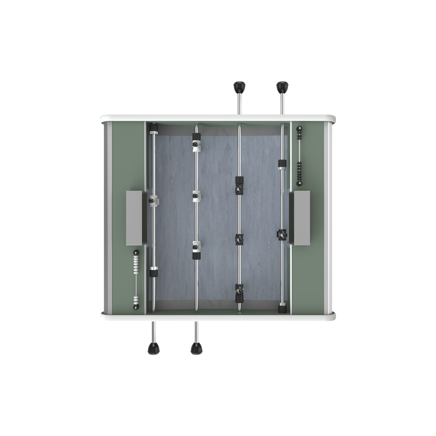 Vue de dessus de la surface de jeu du Stella Toi & Moi vert, tapis PVC tracé pour un contrôle de balle optimal.
