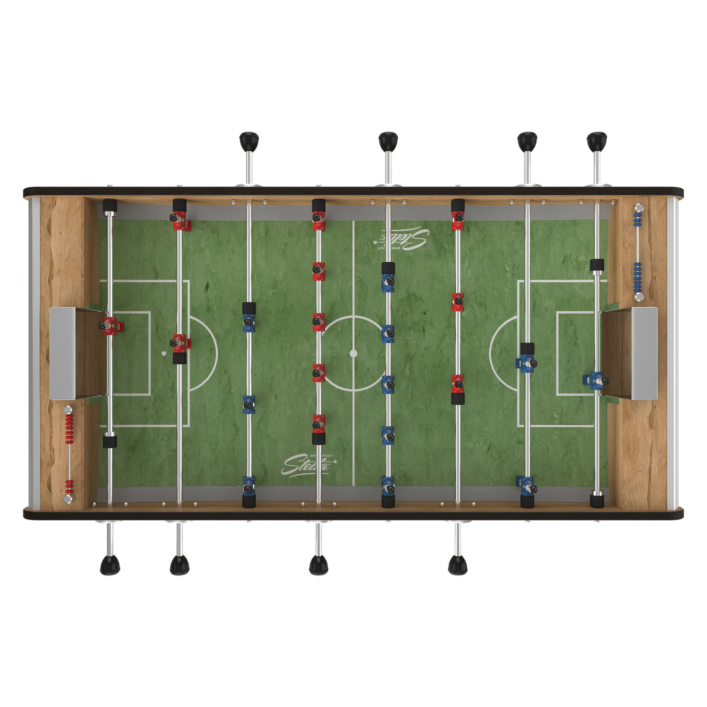 Vue aérienne de la surface de jeu du Stella Star chêne, tapis PVC gris conçu pour le contrôle et les balles sautées.