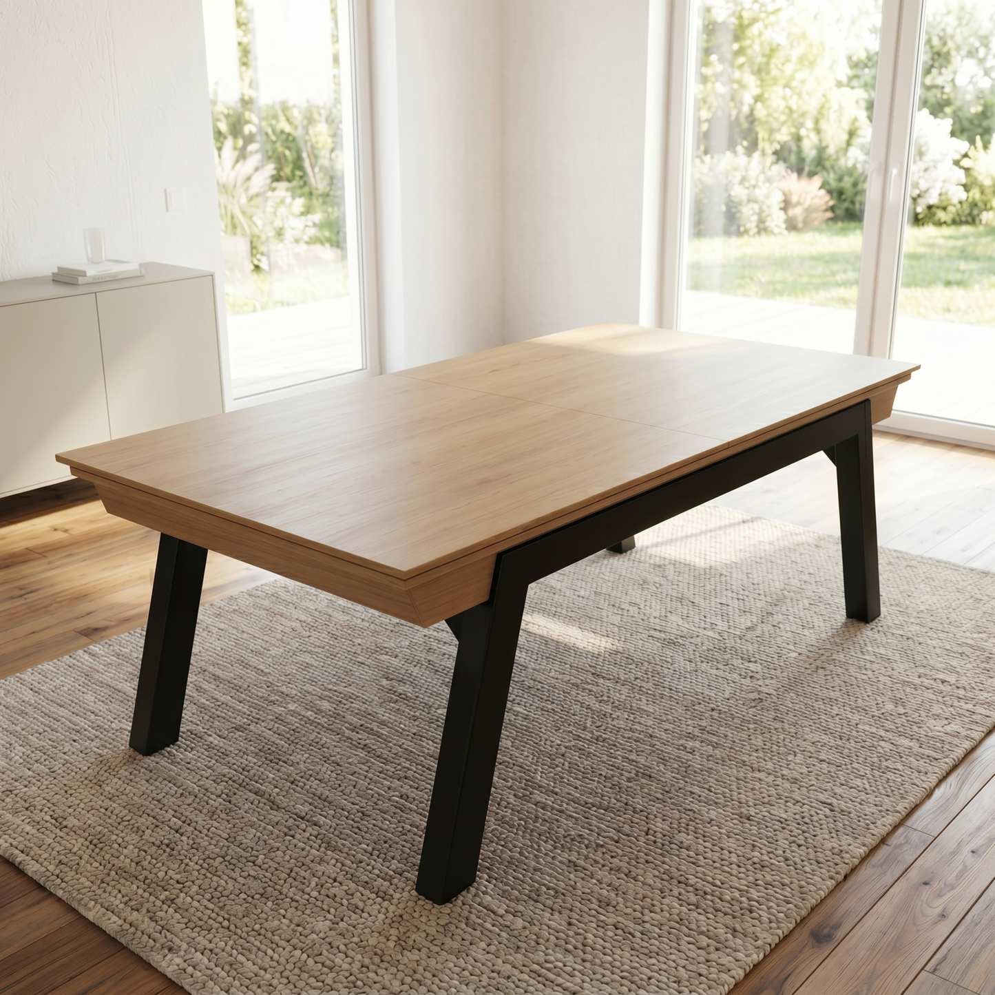 Billard Américain Stella Scipion 2m10 Pieds Noirs – Chêne massif & acier, convertible table & ping-pong