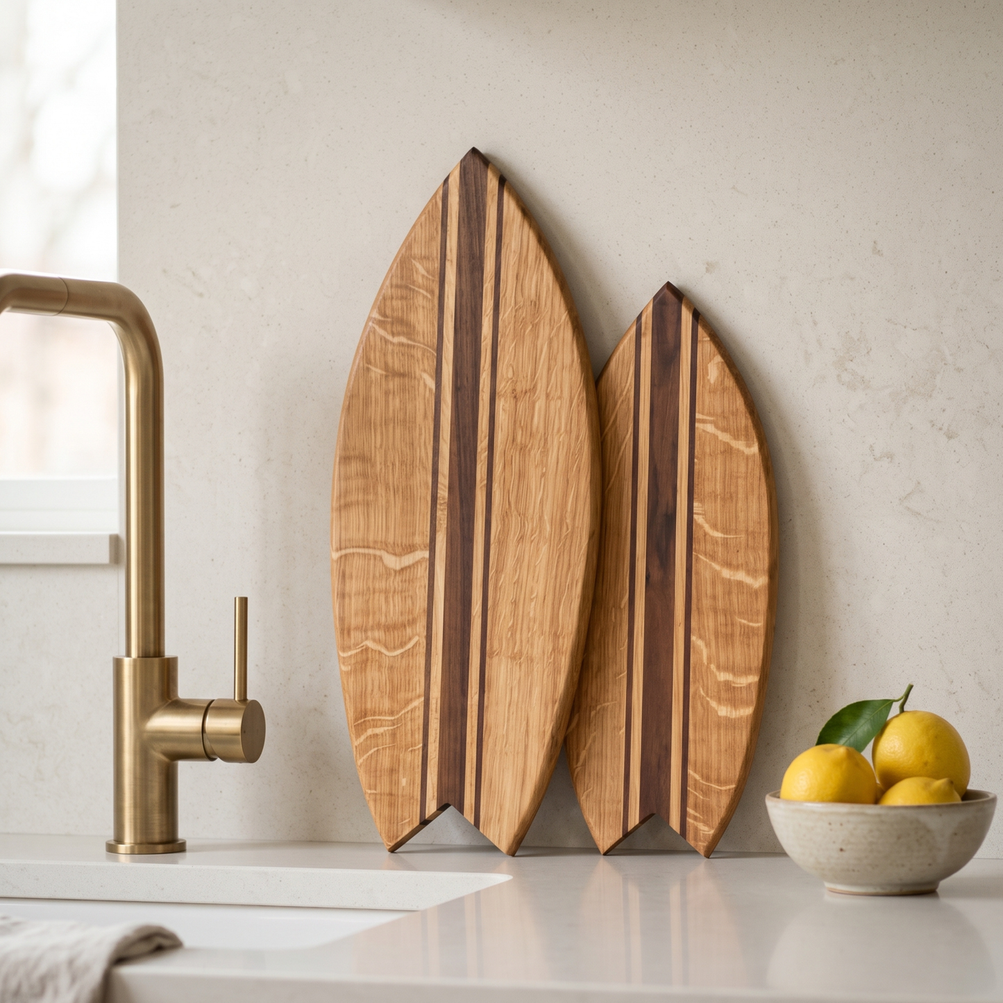 Duo planches à découper premium - Base Chêne, Lignes Noyer