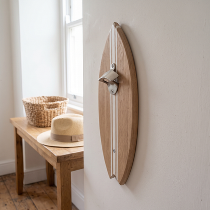Décapsuleur Mural Surf en Bois – Lignes Blanches