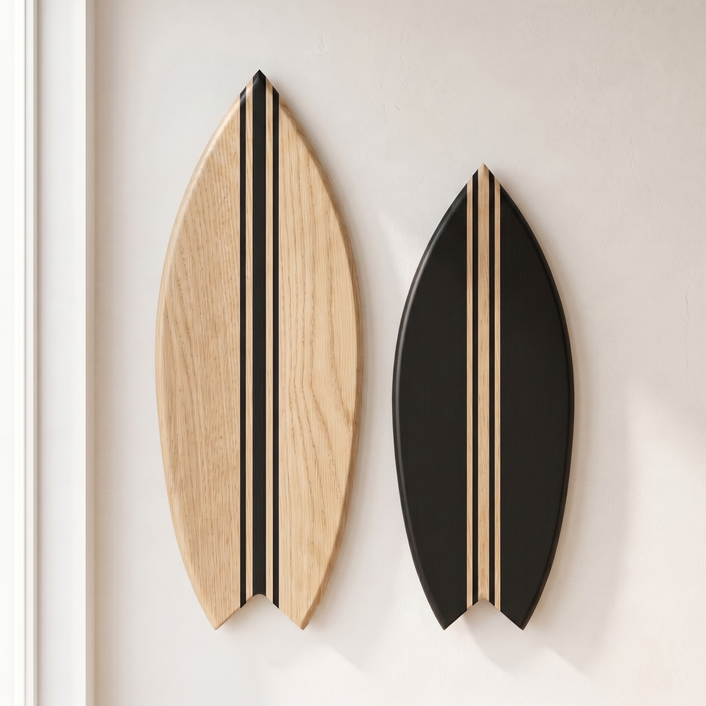 Duo Planches Surf Déco Blanc - Taille M + L - Grande base bois, petite base noire