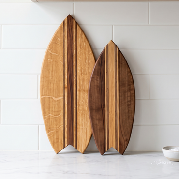 Duo planches à découper Surf premium - Base Noyer, lignes Chêne