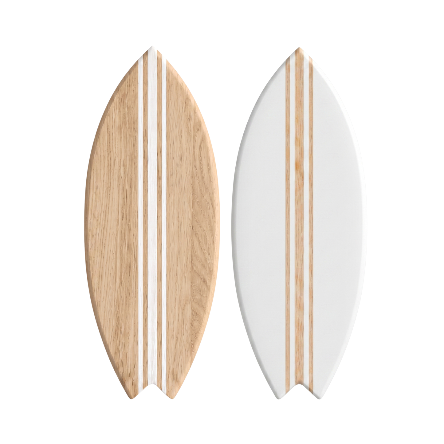 Duo Deko-Surfbretter weiß - Größe M + L - Große Holzbasis, kleine weiße Basis