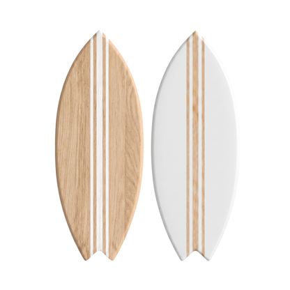 Duo Deko-Surfbretter weiß - Größe M + L - Große Holzbasis, kleine weiße Basis