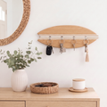 Porte-clés mural surf en bois - Chêne Lignes Blanches