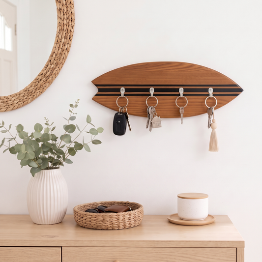 Porte-clés mural surf en bois - Thermoash Lignes Noires