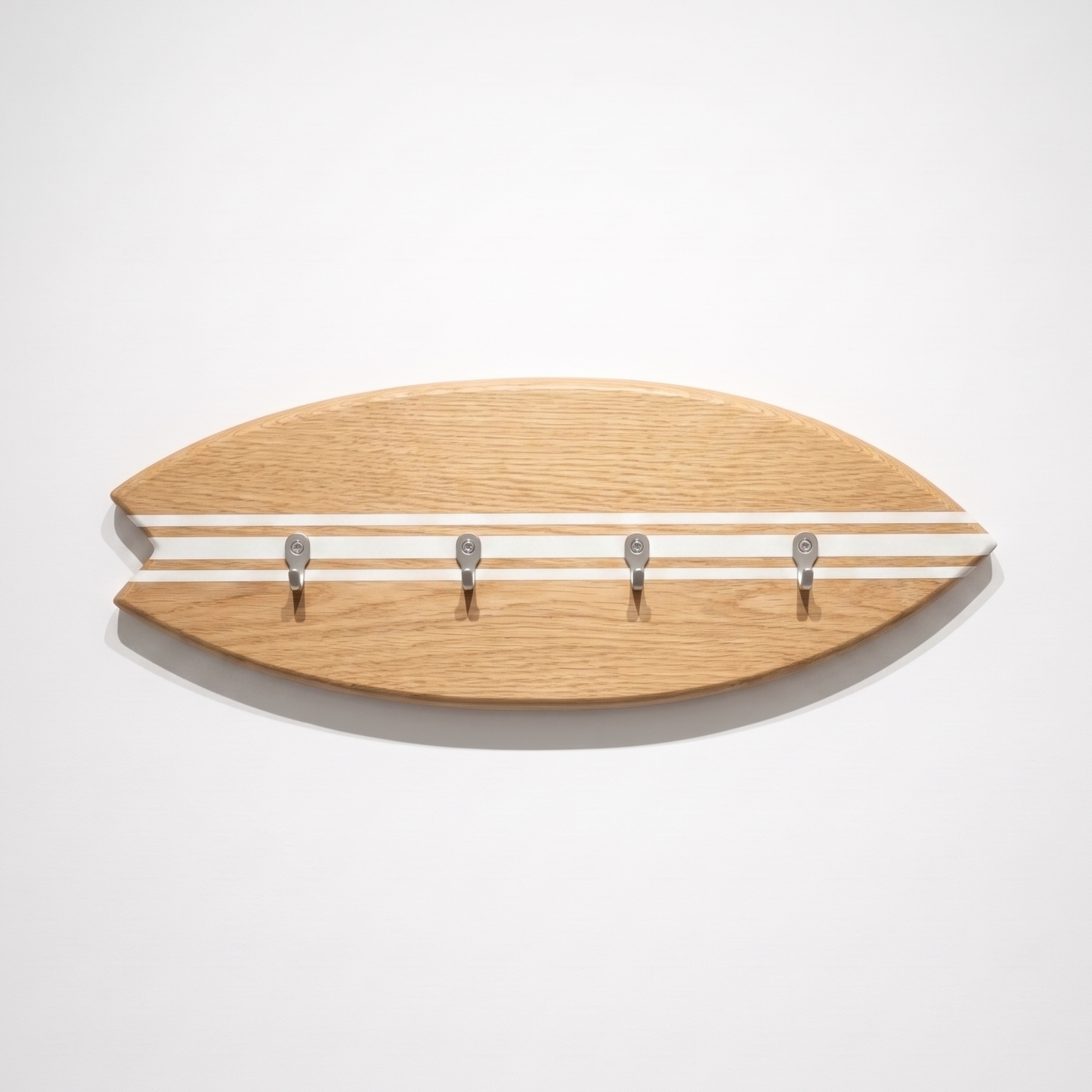 Porte-clés mural surf en bois - Chêne Lignes Blanches