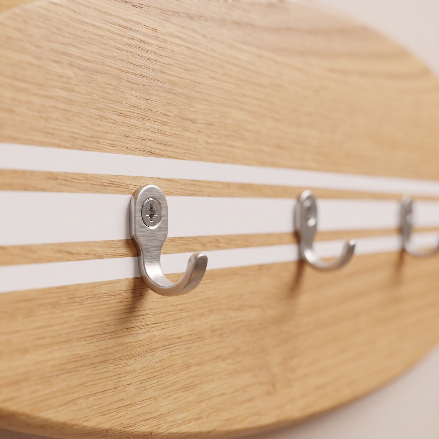 Porte-clés mural surf en bois - Chêne Lignes Blanches