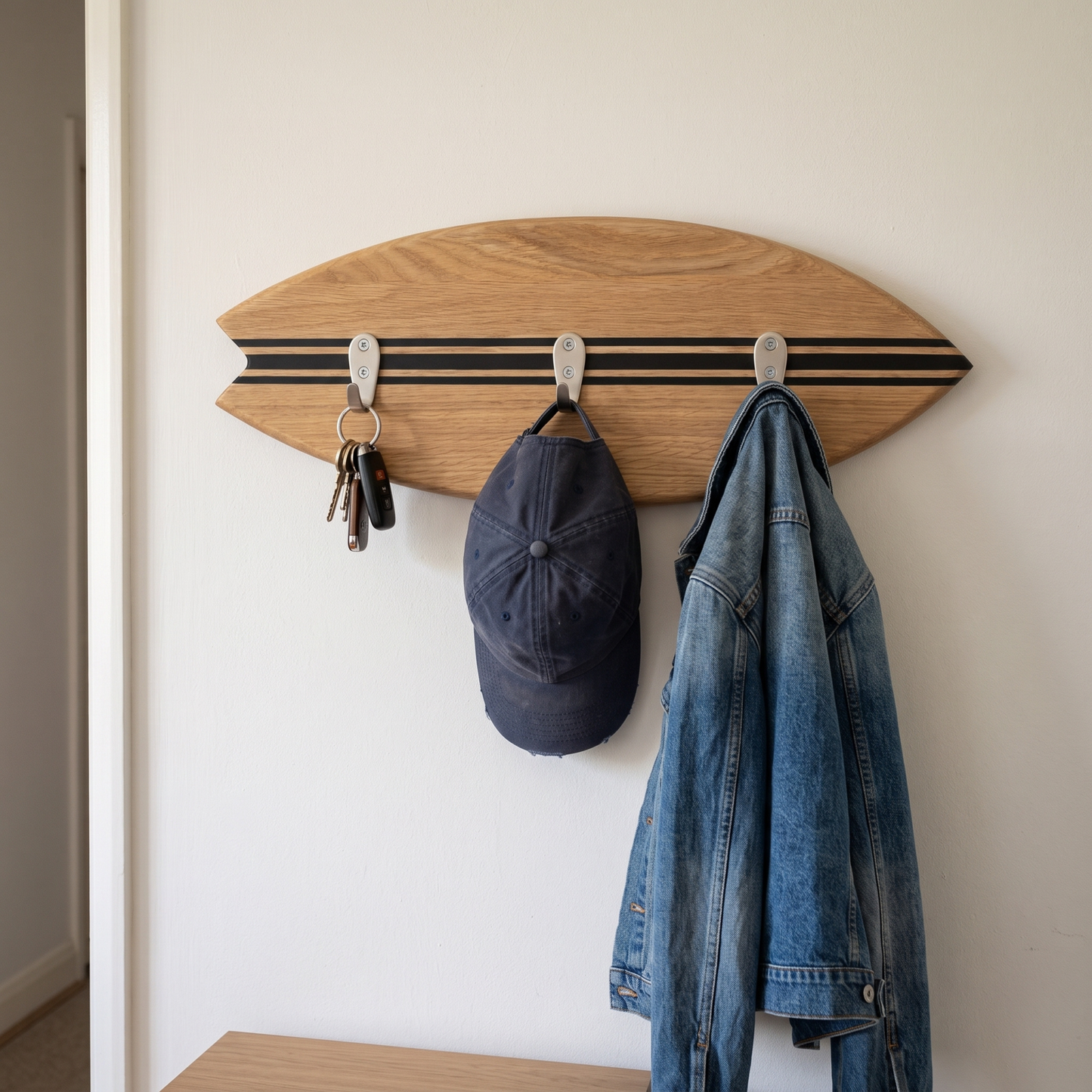 Porte-manteau mural Surf - Chêne Lignes Noires