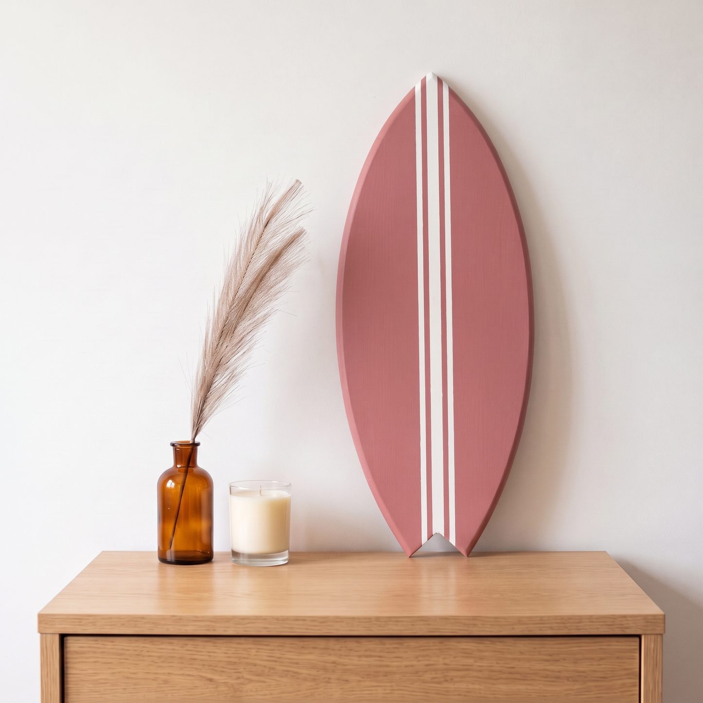 Planche de Surf déco - Base rose, lignes blanches