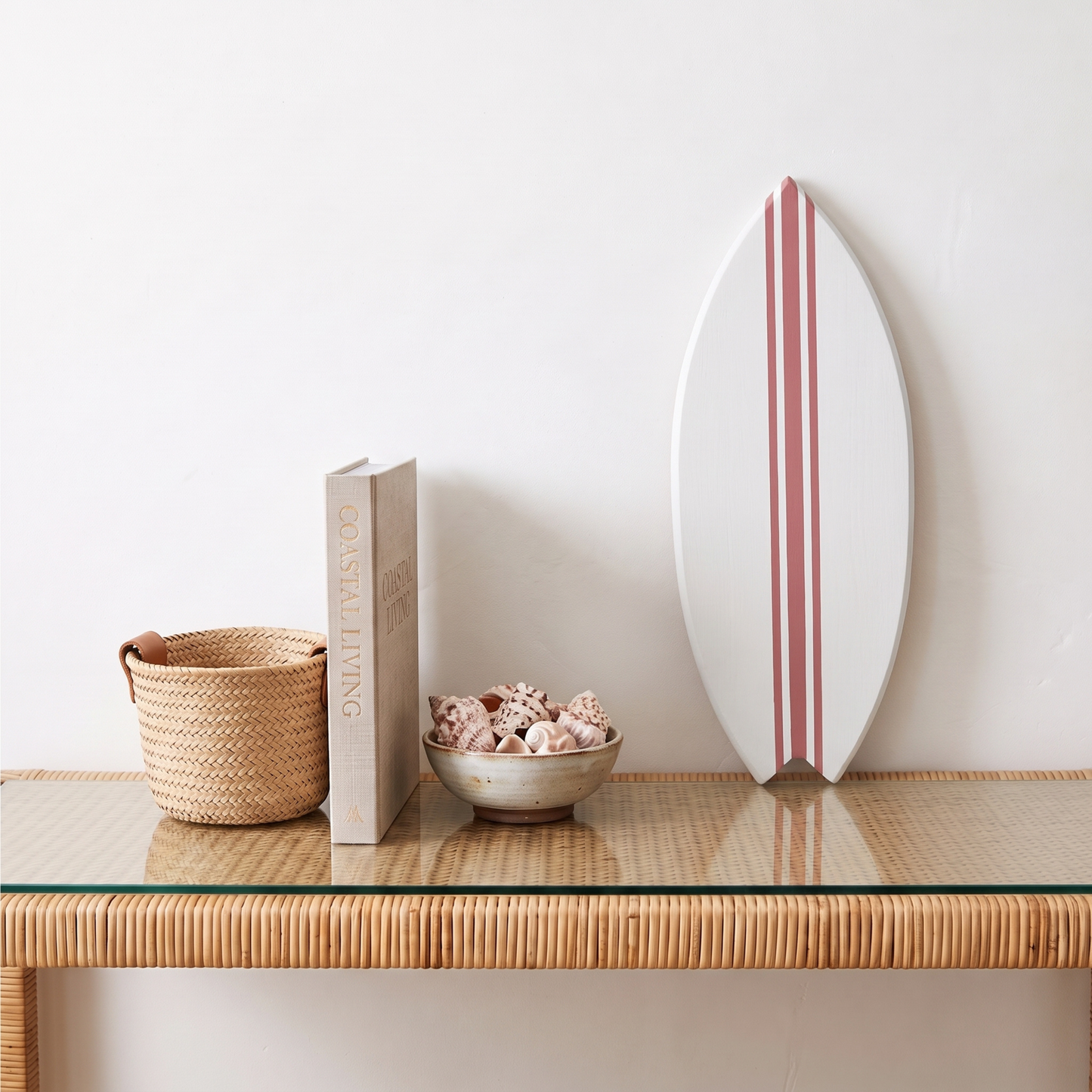 Planche de Surf déco - Base blanche, lignes roses