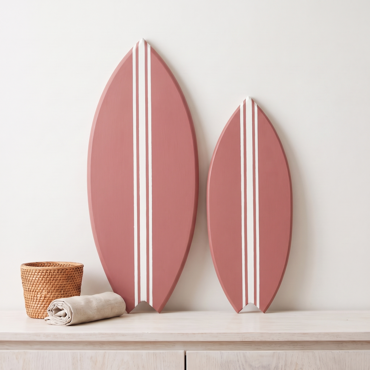 Planche de Surf déco - Base rose, lignes blanches