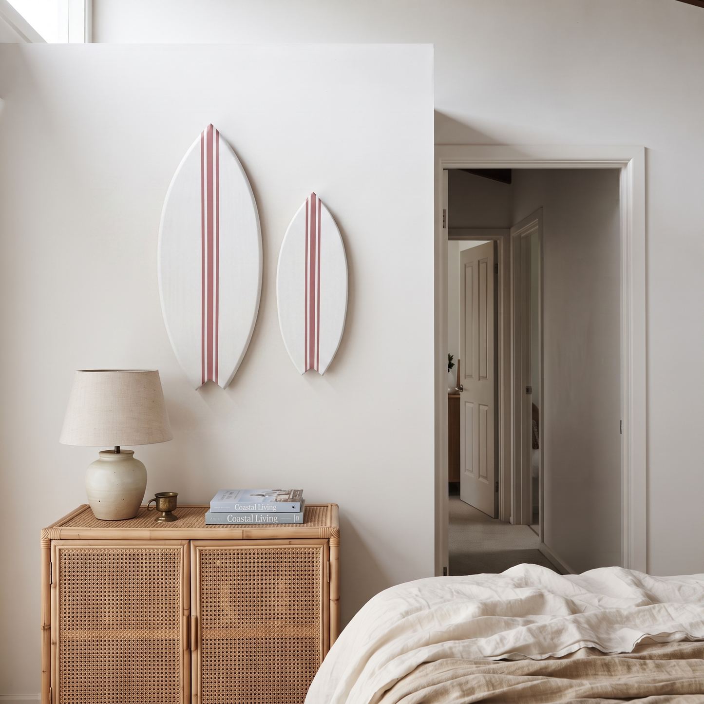 Planche de Surf déco - Base blanche, lignes roses