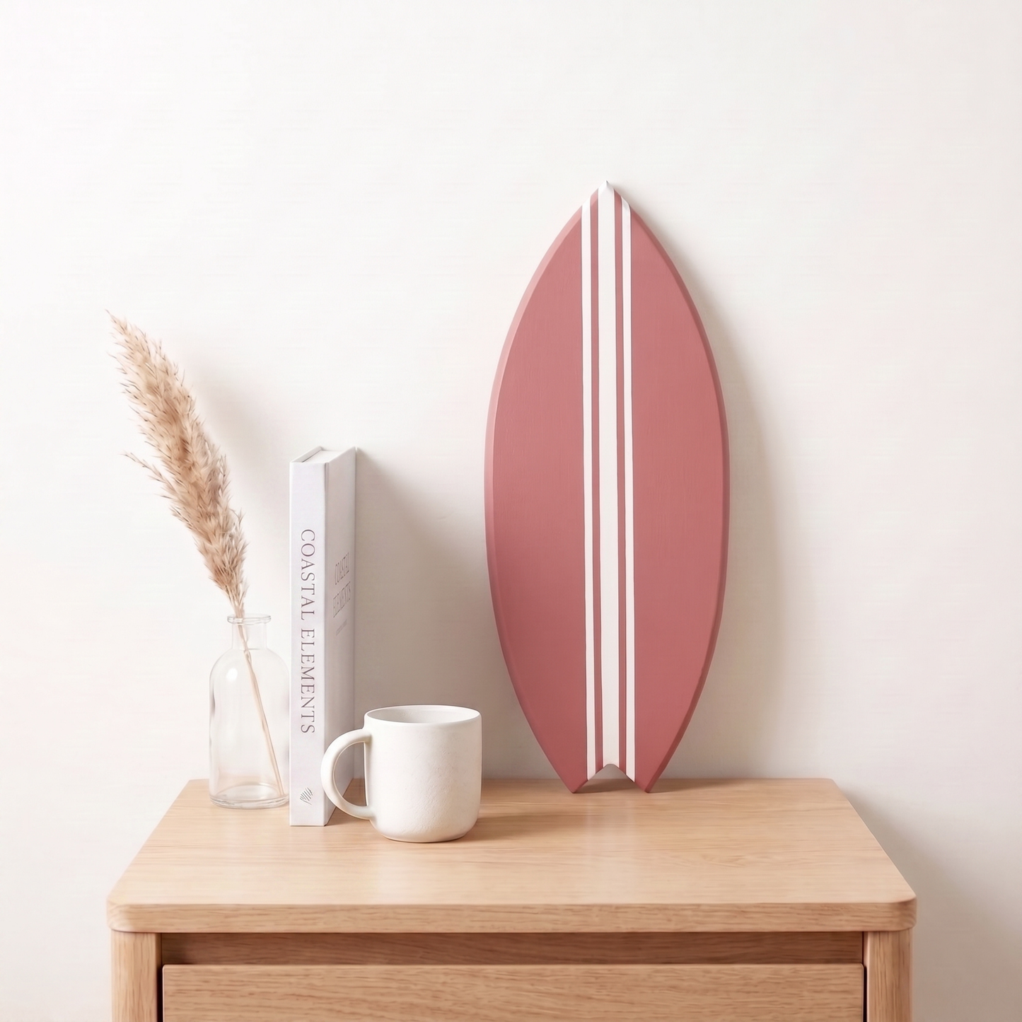 Planche de Surf déco - Base rose, lignes blanches