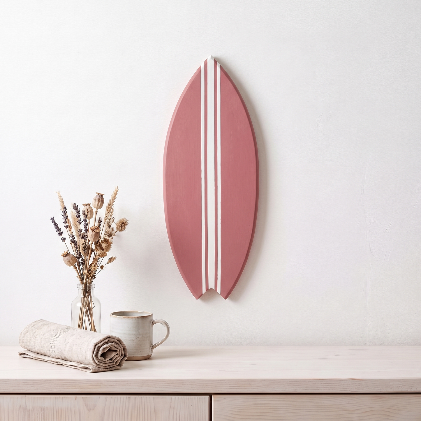 Planche de Surf déco - Base rose, lignes blanches
