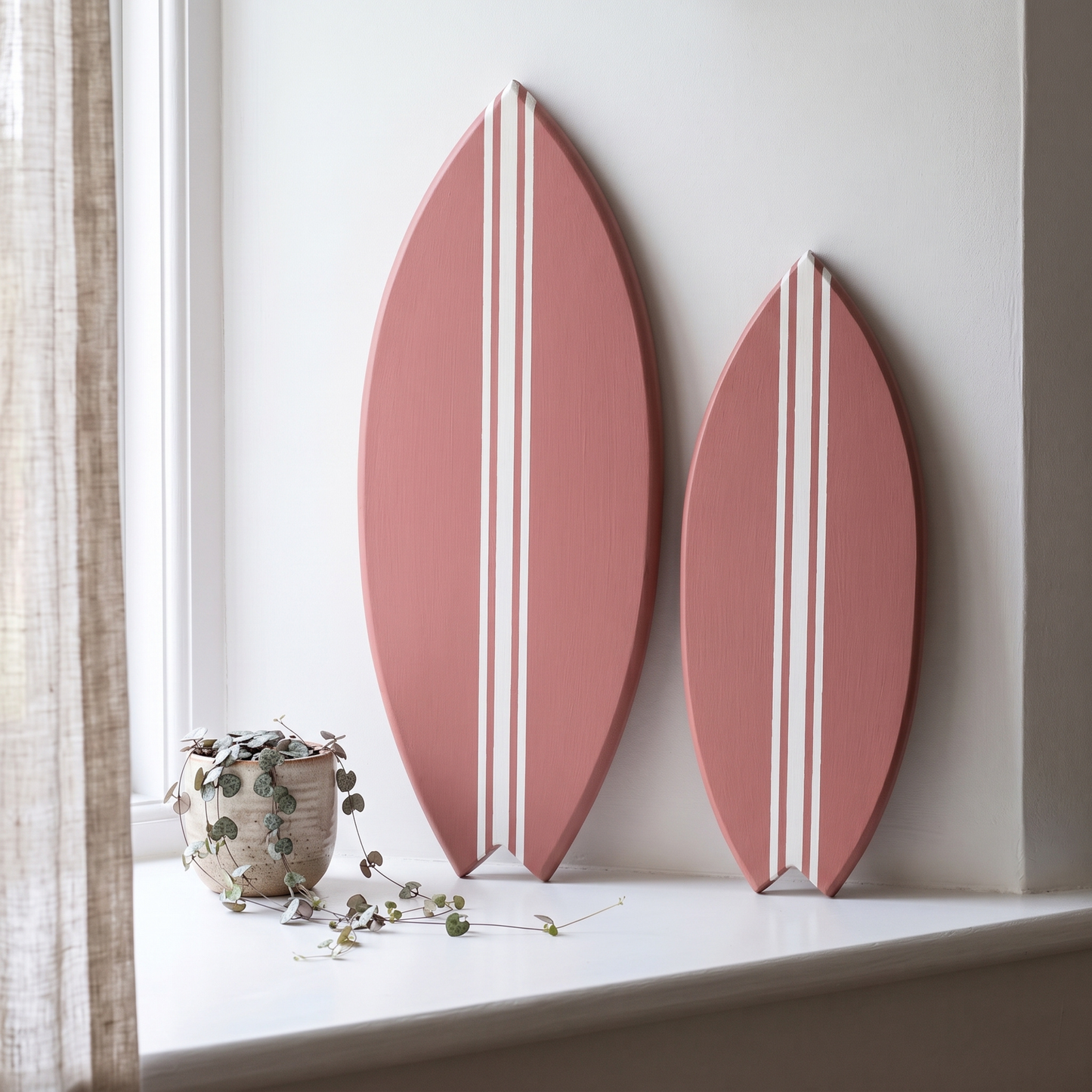 Planche de Surf déco - Base rose, lignes blanches