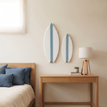 Planche de Surf déco - Base blanche, lignes marée haute