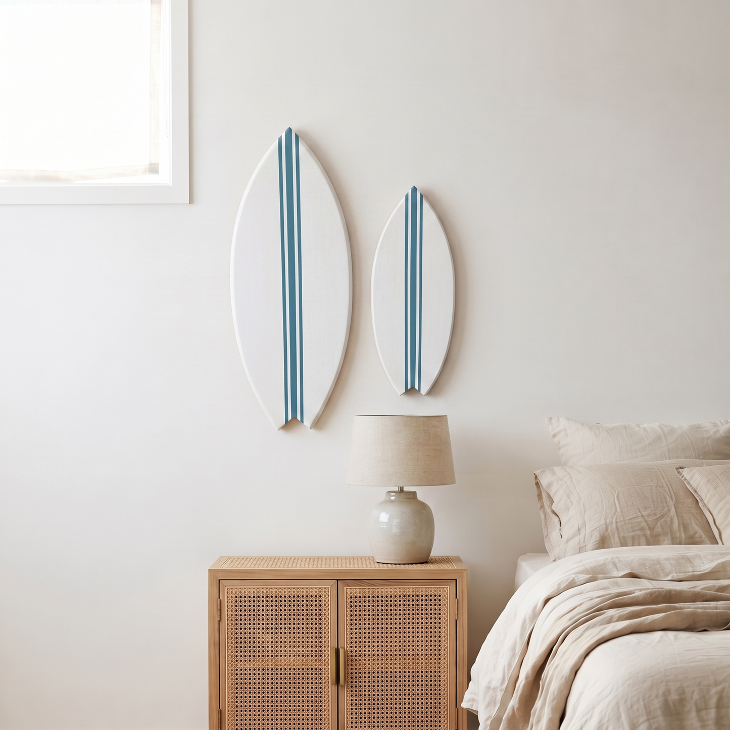 Planche de Surf déco - Base blanche, lignes marée haute