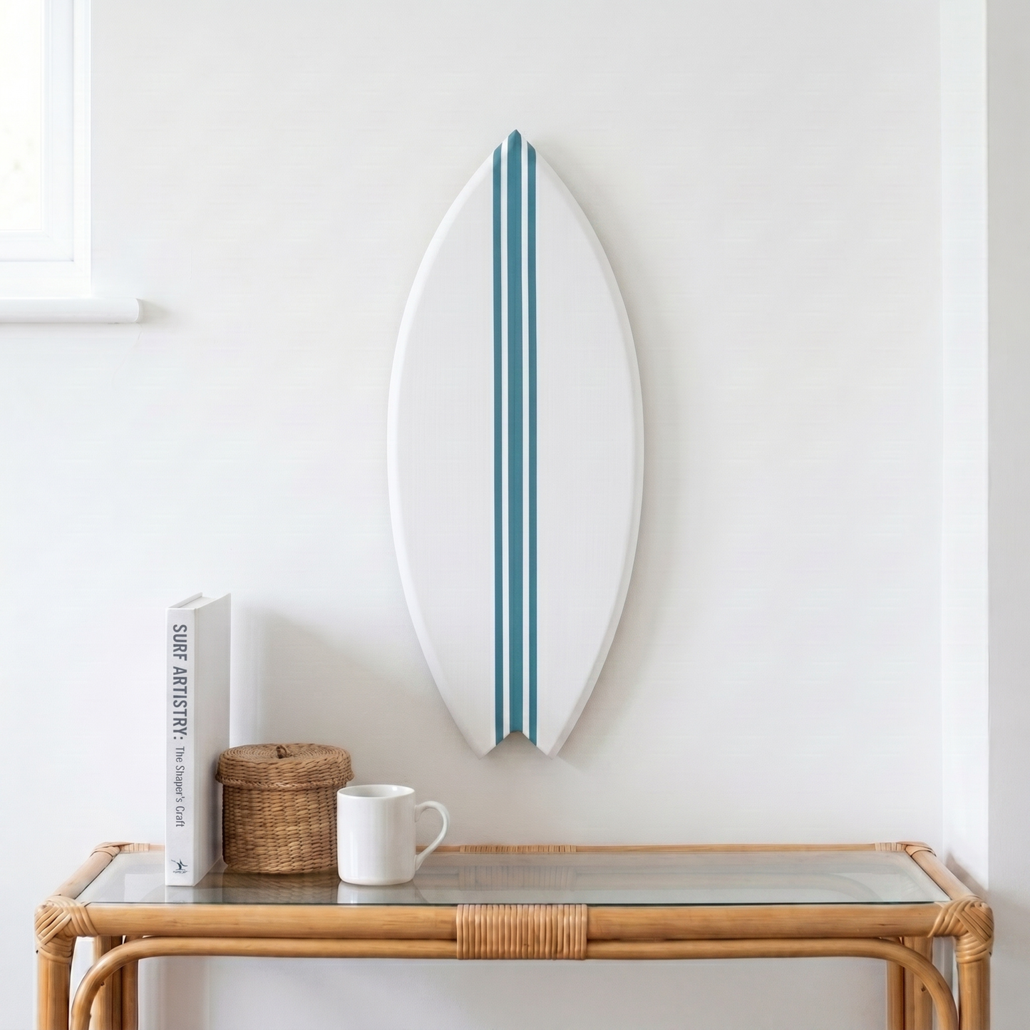 Planche de Surf déco - Base blanche, lignes marée haute