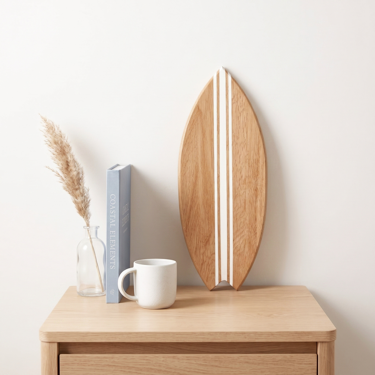 Planche de Surf déco - Base bois, lignes blanches