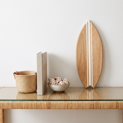 Planche de Surf déco - Base bois, lignes blanches