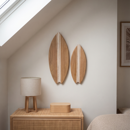 Planche de Surf déco - Base bois, lignes blanches