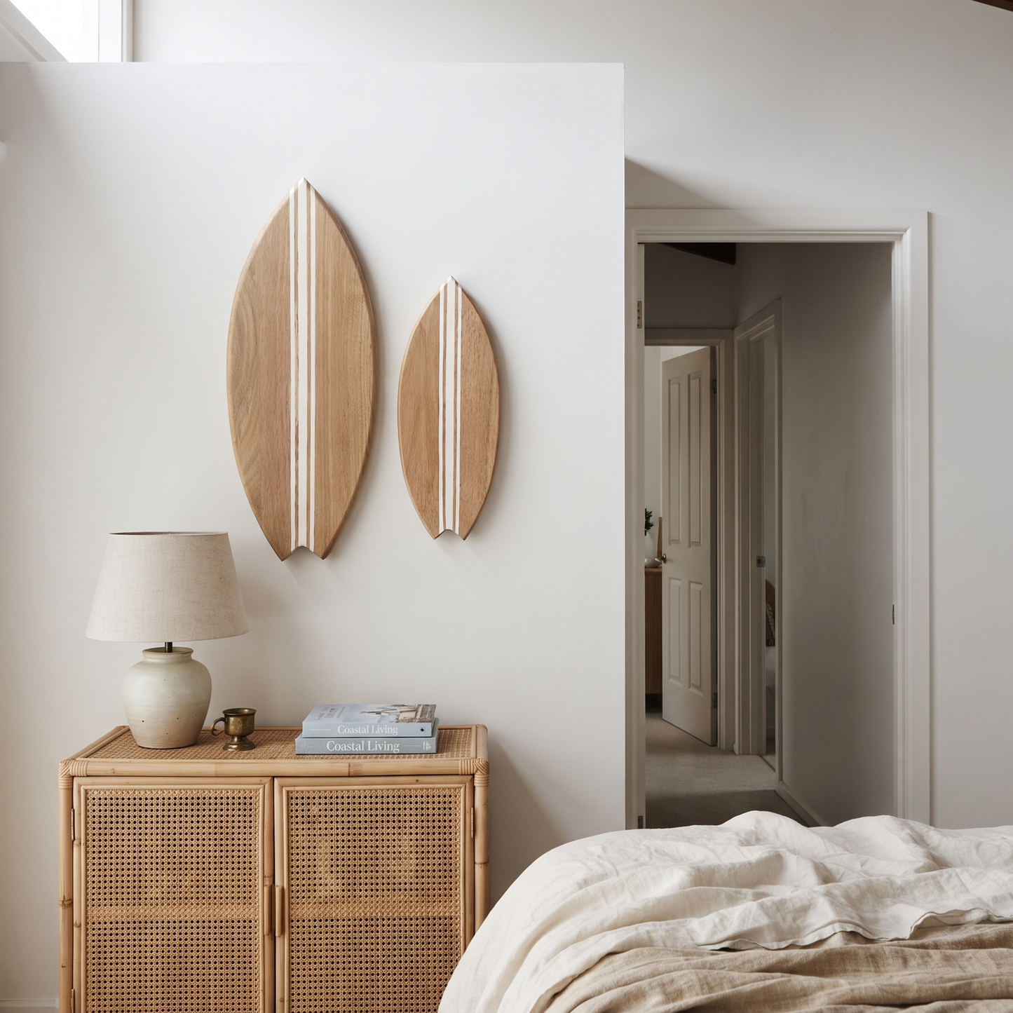 Planche de Surf déco - Base bois, lignes blanches