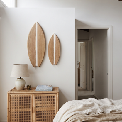 Planche de Surf déco - Base bois, lignes blanches