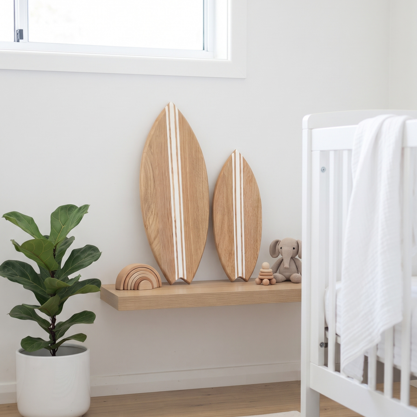 Planche de Surf déco - Base bois, lignes blanches