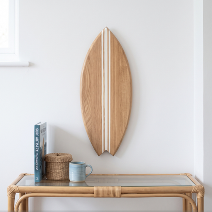 Planche de Surf déco - Base bois, lignes blanches