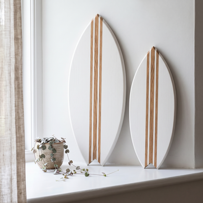 Planche de Surf déco - Base blanche, lignes bois