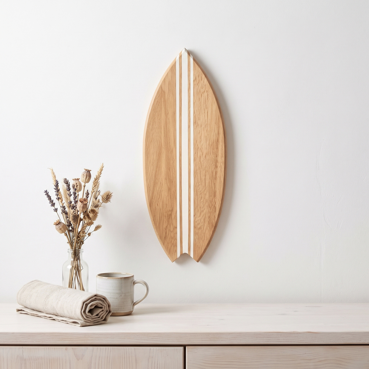 Planche de Surf déco - Base bois, lignes blanches