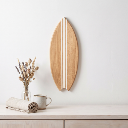 Planche de Surf déco - Base bois, lignes blanches