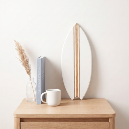 Planche de Surf déco - Base blanche, lignes bois