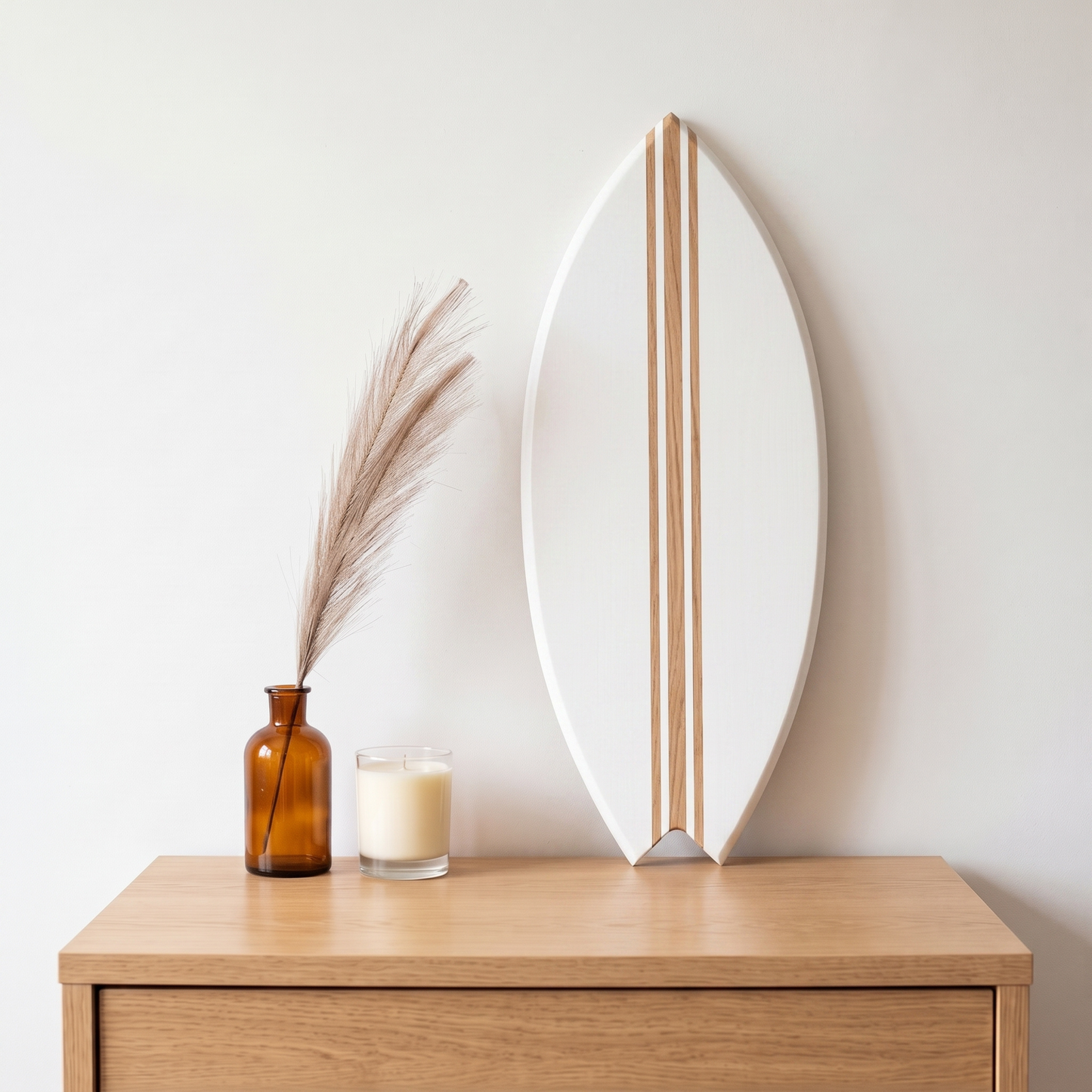 Planche de Surf déco - Base blanche, lignes bois