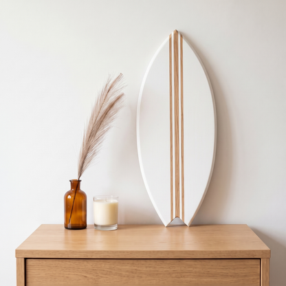 Planche de Surf déco - Base blanche, lignes bois