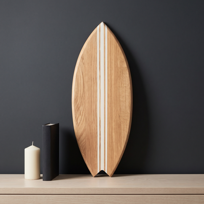Planche de Surf déco - Base bois, lignes blanches
