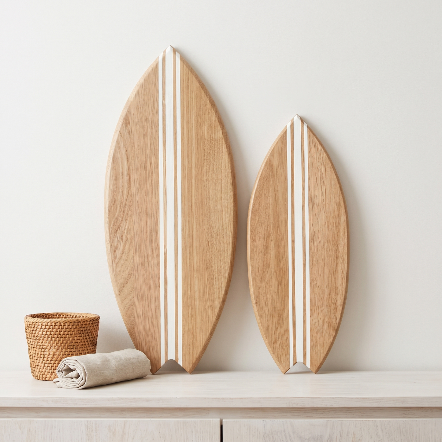 Planche de Surf déco - Base bois, lignes blanches