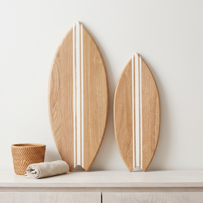 Planche de Surf déco - Base bois, lignes blanches