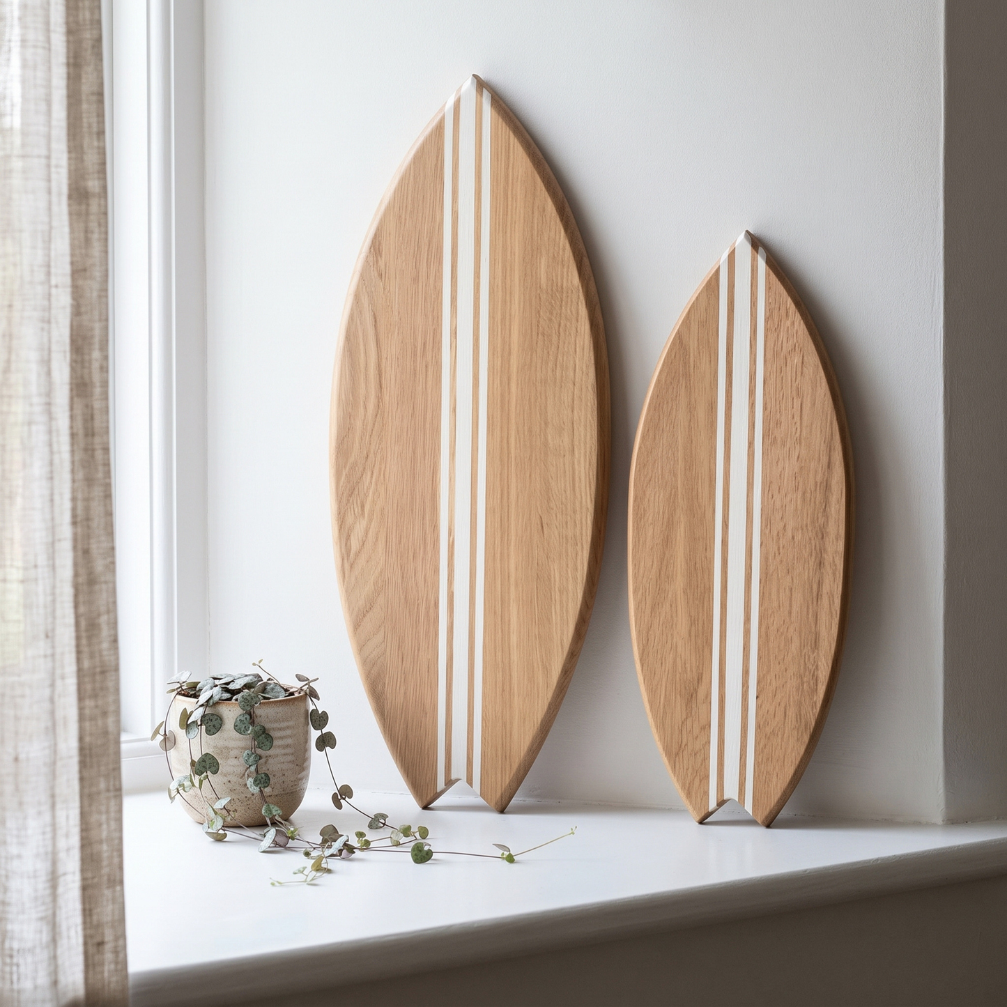 Planche de Surf déco - Base bois, lignes blanches