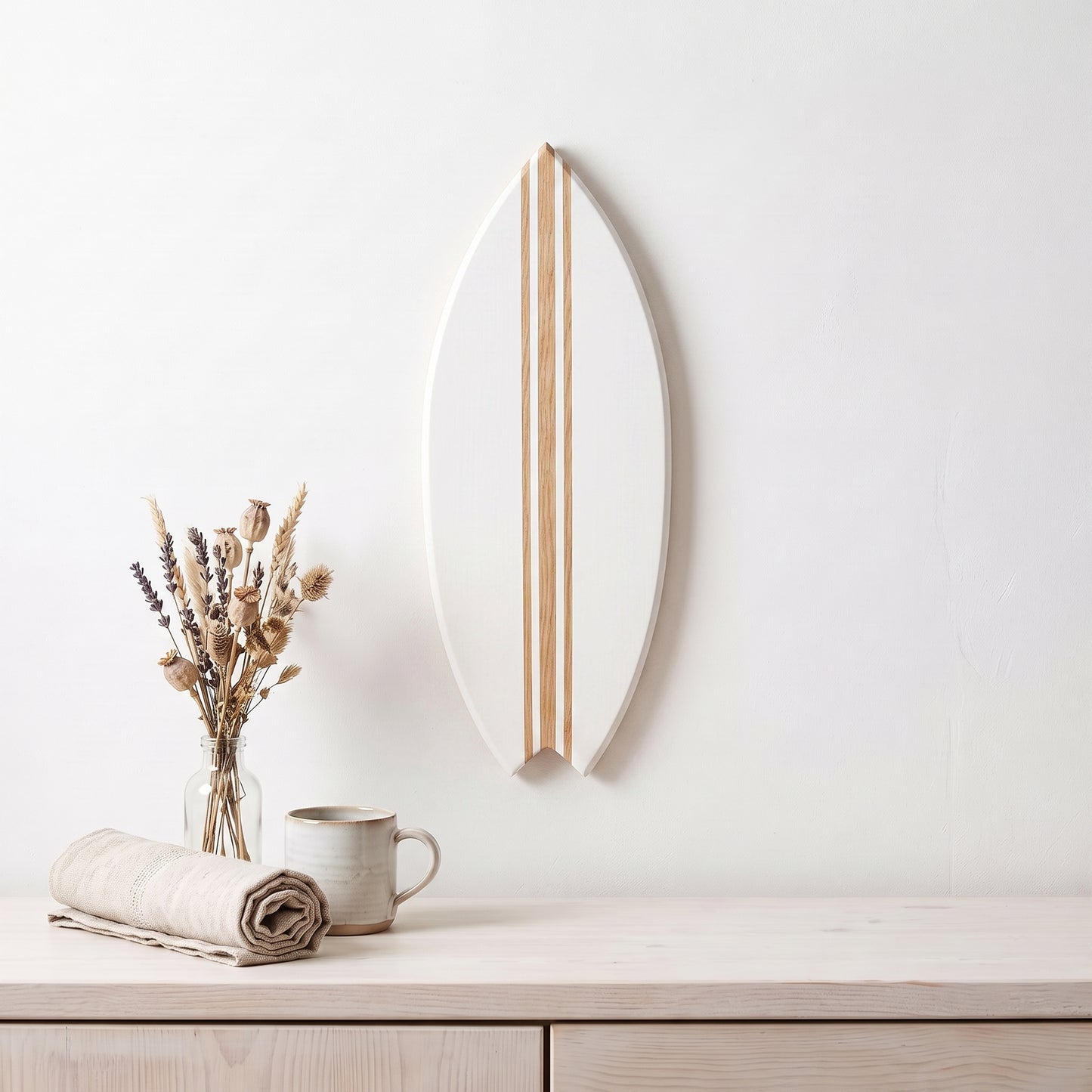 Planche de Surf déco - Base blanche, lignes bois