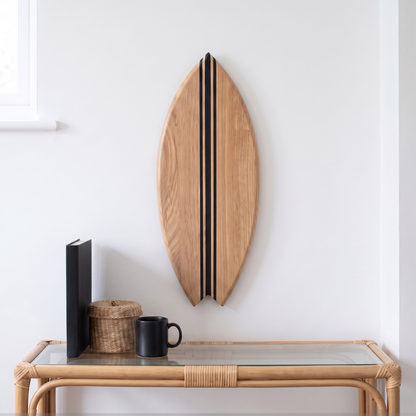 Planche de Surf déco - Base bois, lignes noires