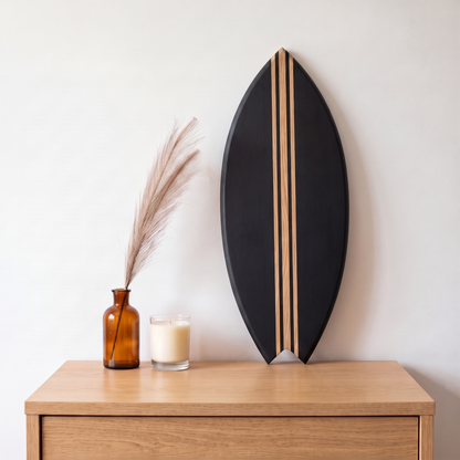 Planche de Surf déco - Base noire, lignes bois